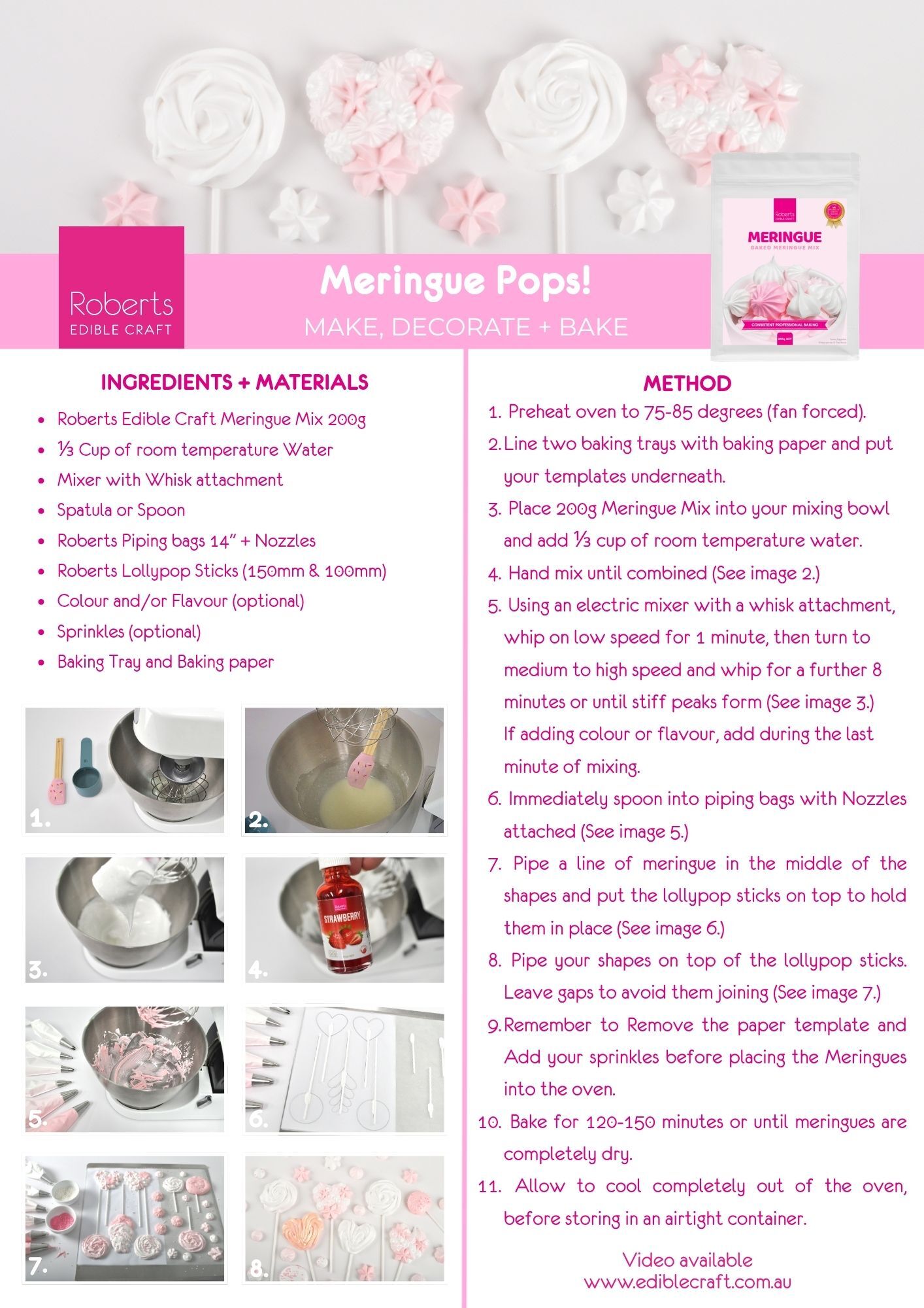 Meringue Pops Recipe Sheet
